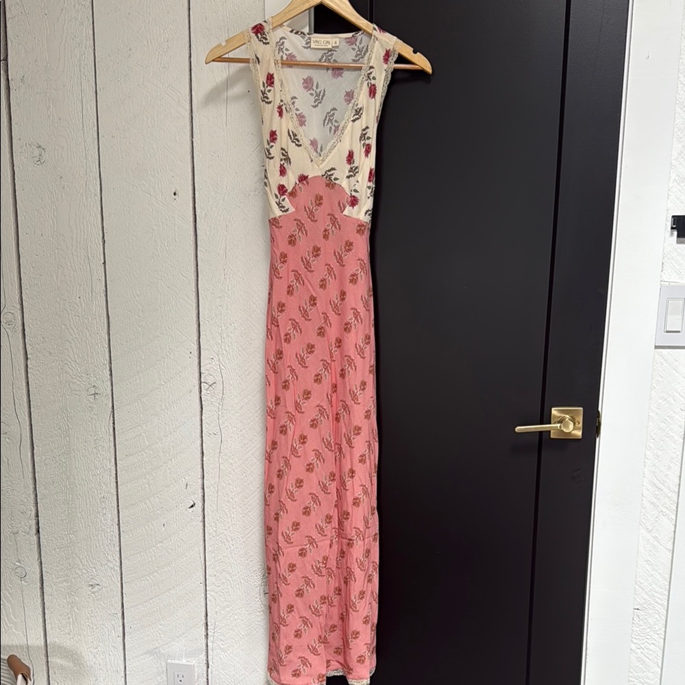 VRG GRL Floral Pink and Cream Maxi Dress